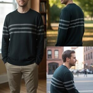 Men's Black and Gray Striped Sweater